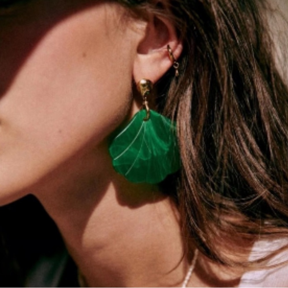 Sezane Green Tropical Fan Earrings